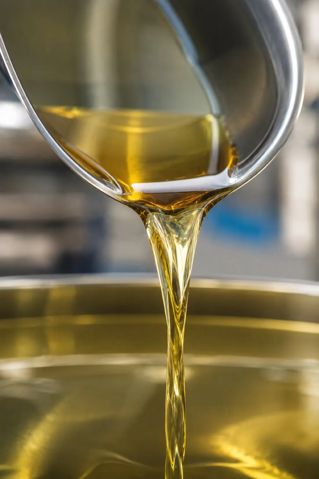 Aceite básico siendo vertido durante el control de calidad