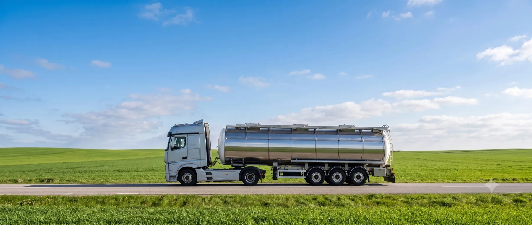 Pipa cisterna transportando aceite básico a granel por carretera